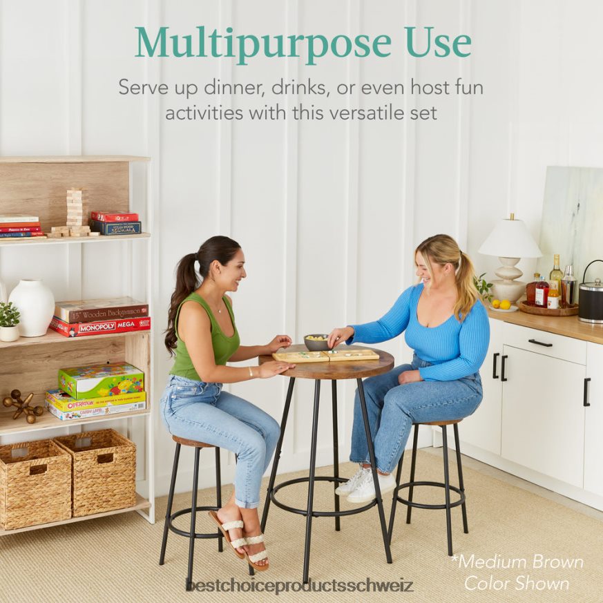 Best Choice Products 3-teiliges Bistro-Set, modernes, rundes Esszimmer-Set in Thekenhöhe mit 2 Hockern hellgrau 2JD022674