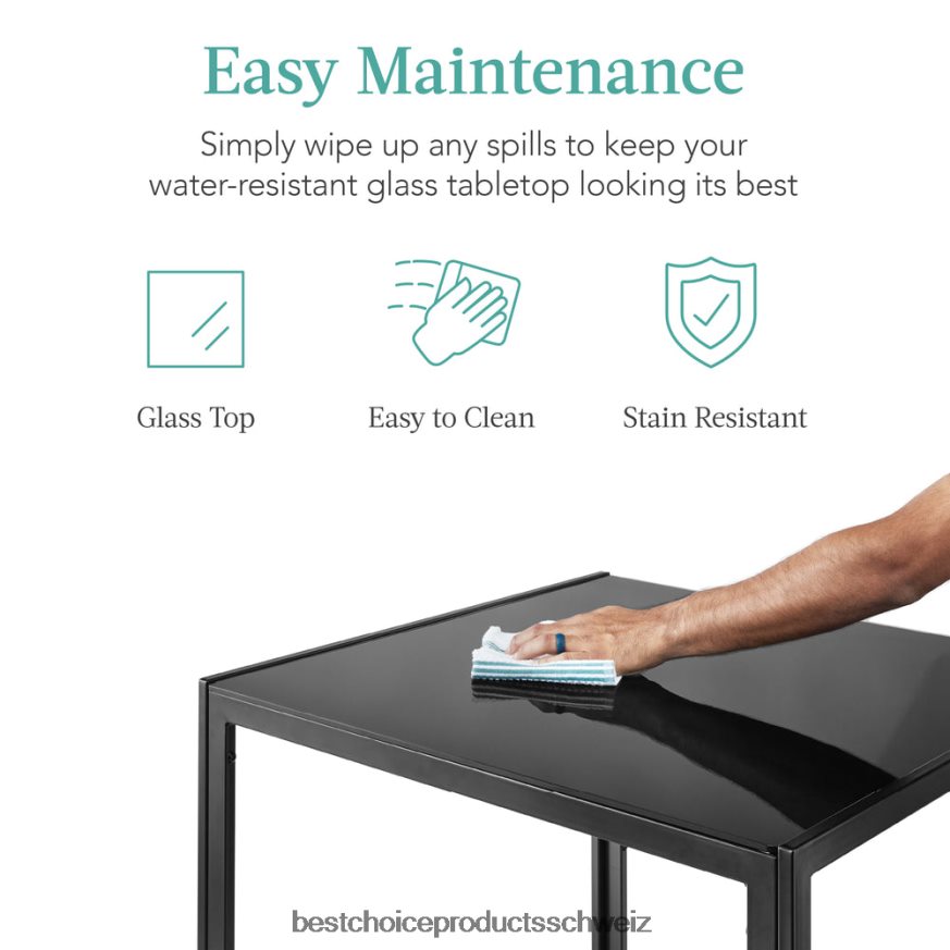 Best Choice Products 3-teiliges Esstischset mit Glasplatte und Lederstühlen Schwarz 2JD022672