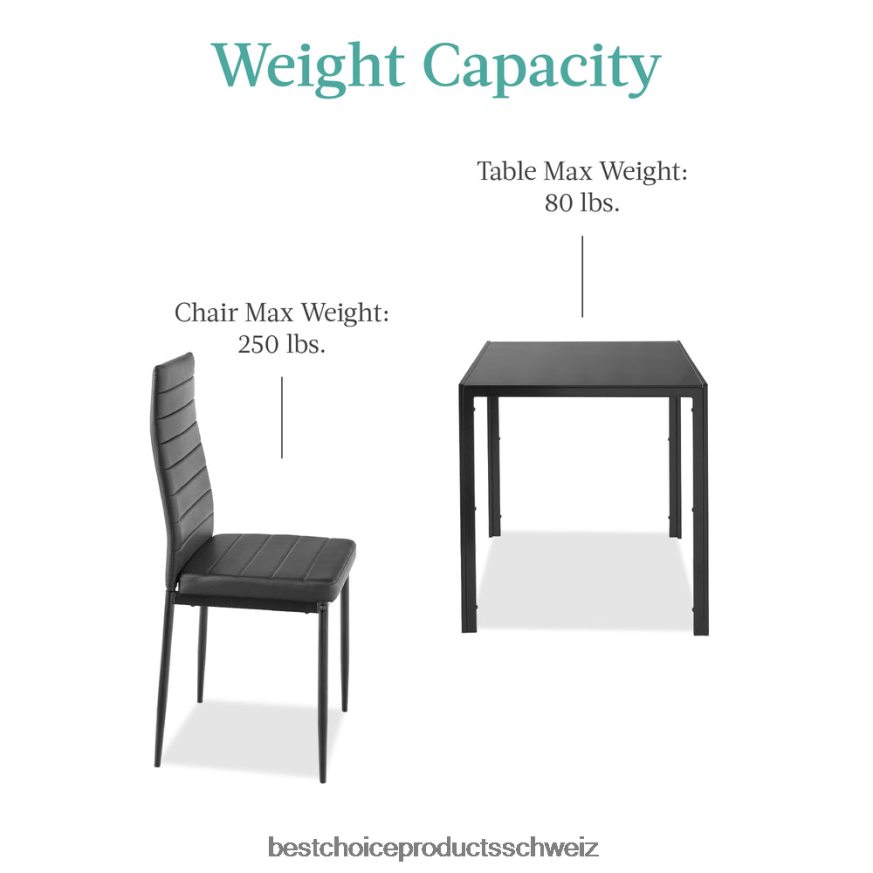 Best Choice Products 3-teiliges Esstischset mit Glasplatte und Lederstühlen Schwarz 2JD022672