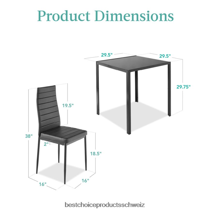 Best Choice Products 3-teiliges Esstischset mit Glasplatte und Lederstühlen Schwarz 2JD022672