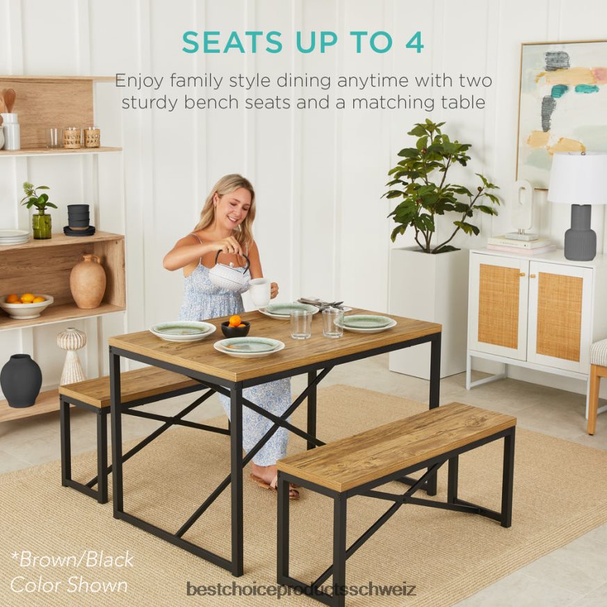 Best Choice Products 3-teiliges Esszimmermöbel-Set im Bankstil mit 2 Bänken und Tisch Eiche/Weiß 2JD022719