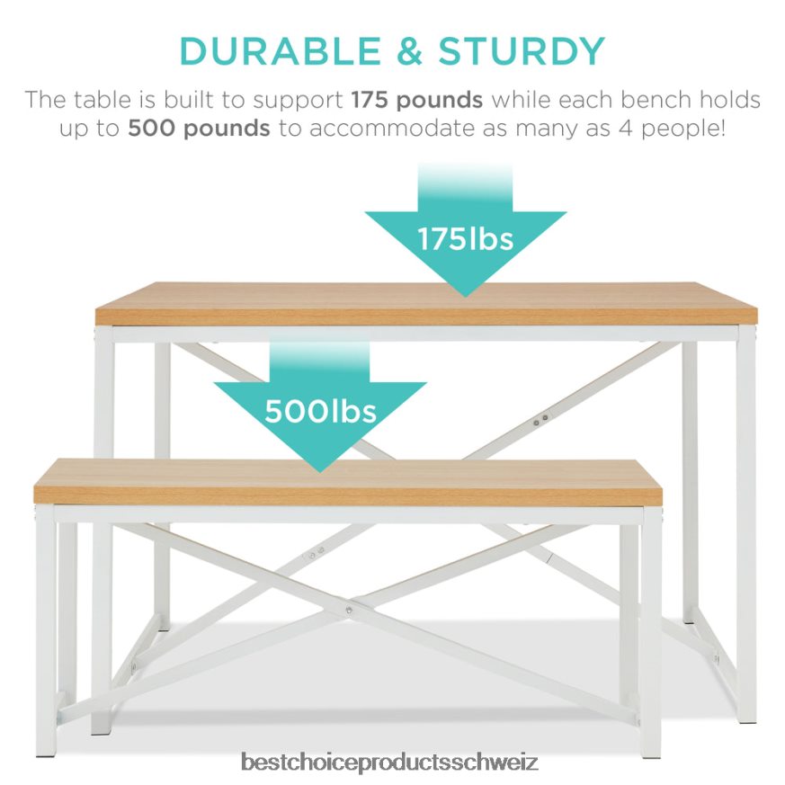 Best Choice Products 3-teiliges Esszimmermöbel-Set im Bankstil mit 2 Bänken und Tisch Eiche/Weiß 2JD022719