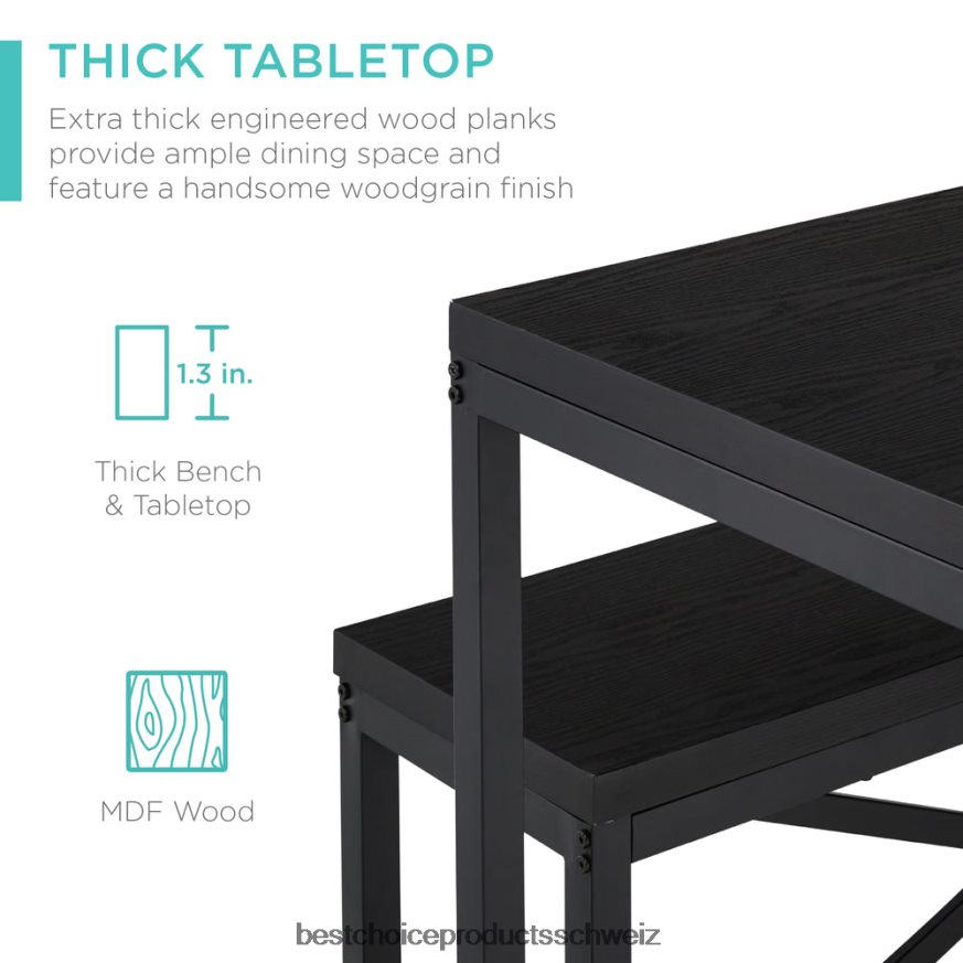 Best Choice Products 3-teiliges Esszimmermöbel-Set im Bankstil mit 2 Bänken und Tisch Schwarz 2JD022720