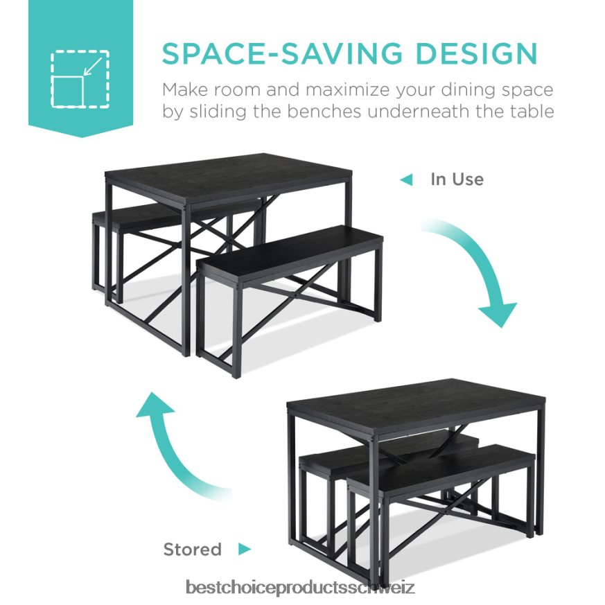 Best Choice Products 3-teiliges Esszimmermöbel-Set im Bankstil mit 2 Bänken und Tisch Schwarz 2JD022720