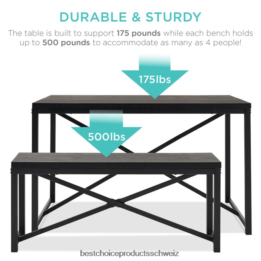Best Choice Products 3-teiliges Esszimmermöbel-Set im Bankstil mit 2 Bänken und Tisch Schwarz 2JD022720