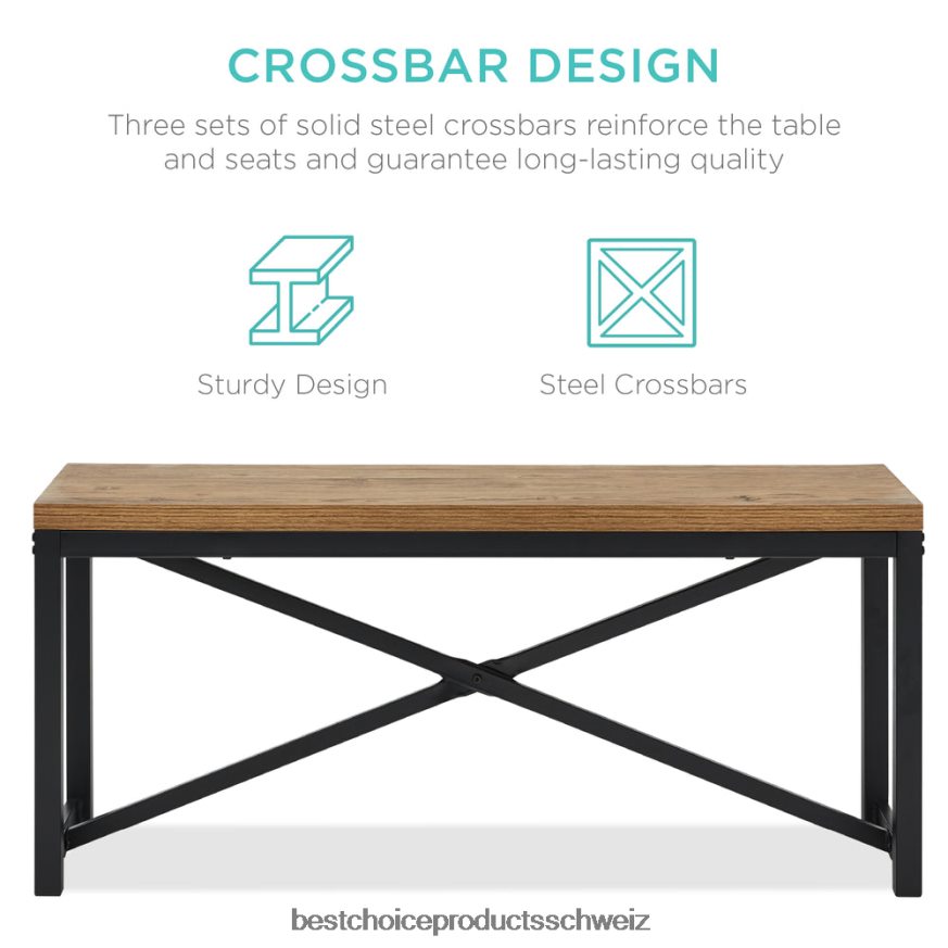 Best Choice Products 3-teiliges Esszimmermöbel-Set im Bankstil mit 2 Bänken und Tisch hellbraun/schwarz 2JD022718