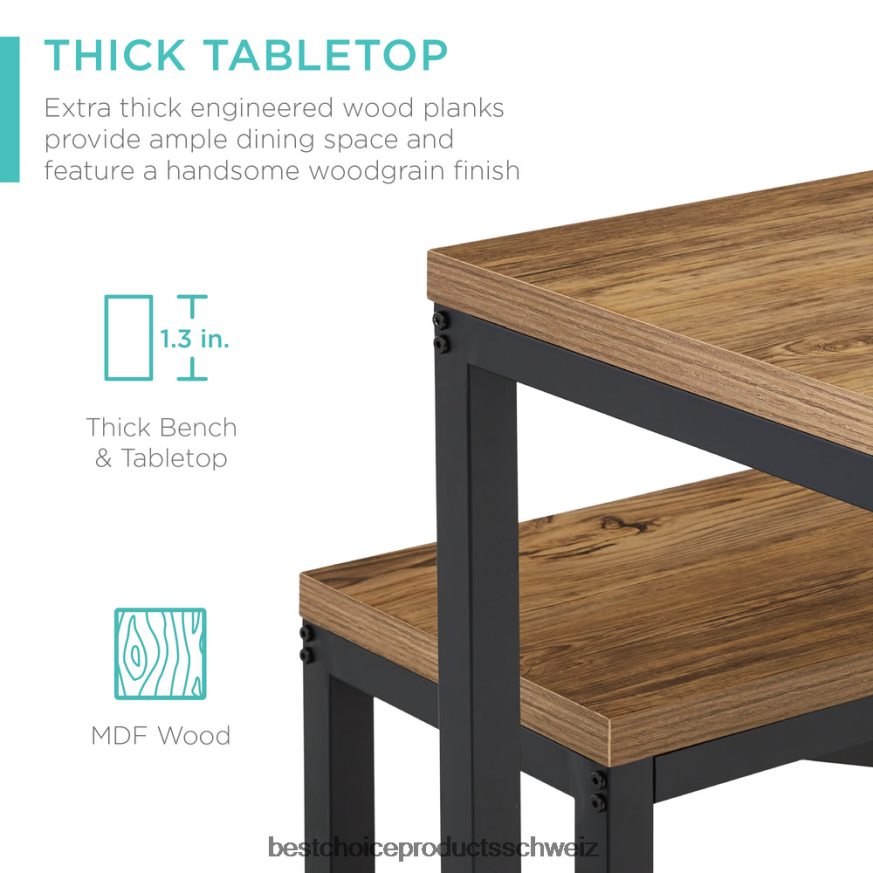 Best Choice Products 3-teiliges Esszimmermöbel-Set im Bankstil mit 2 Bänken und Tisch hellbraun/schwarz 2JD022718