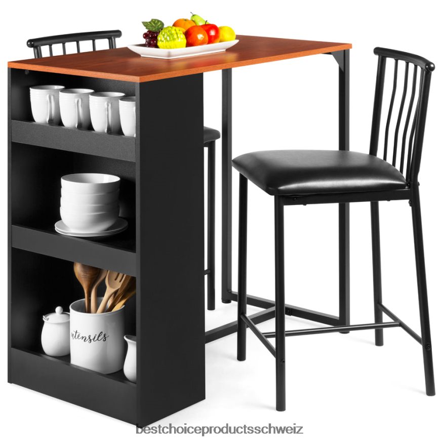 Best Choice Products 3-teiliges Küchen-Esstisch-Set in Thekenhöhe mit Ablagefächern Espresso 2JD0221222