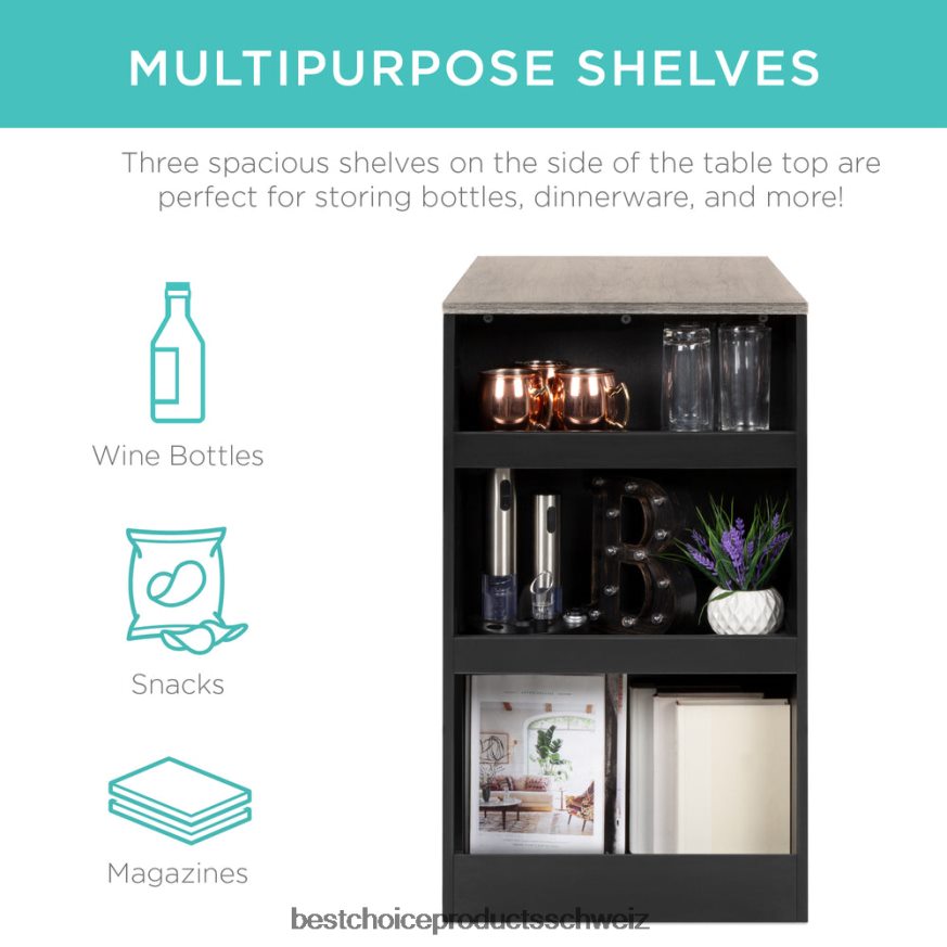 Best Choice Products 3-teiliges Küchen-Esstisch-Set in Thekenhöhe mit Ablagefächern grau 2JD0221223