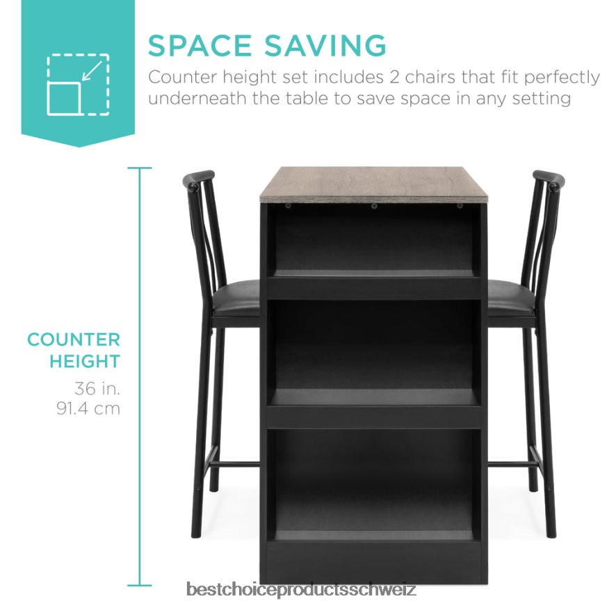 Best Choice Products 3-teiliges Küchen-Esstisch-Set in Thekenhöhe mit Ablagefächern grau 2JD0221223