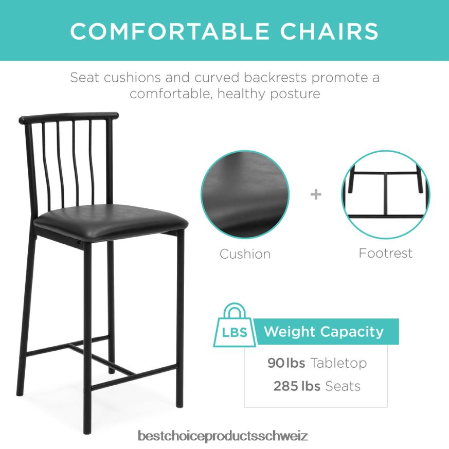 Best Choice Products 3-teiliges Küchen-Esstisch-Set in Thekenhöhe mit Ablagefächern grau 2JD0221223