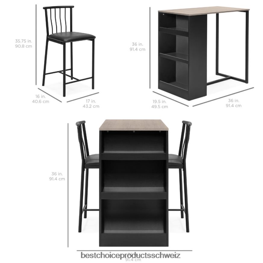 Best Choice Products 3-teiliges Küchen-Esstisch-Set in Thekenhöhe mit Ablagefächern grau 2JD0221223