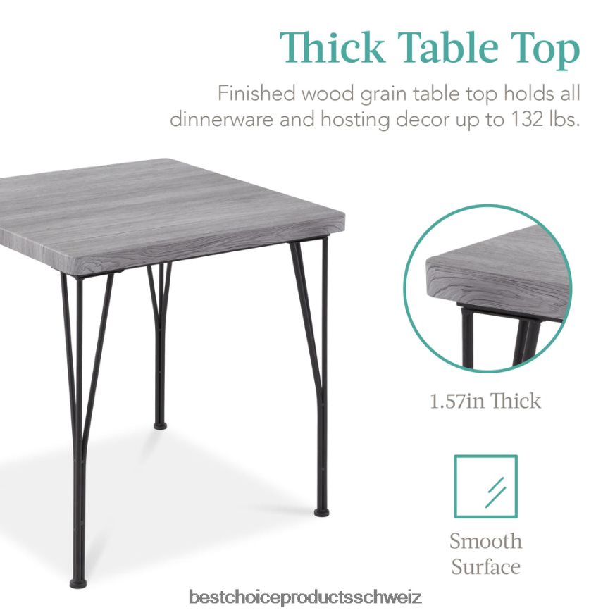 Best Choice Products 3-teiliges quadratisches Esstisch-Set aus Metall und Holz mit 2 Stühlen grau 2JD022727