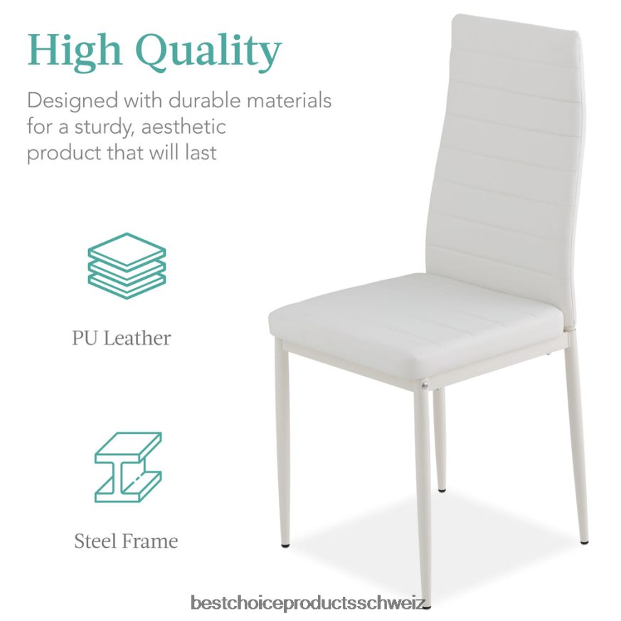Best Choice Products 5-teiliges Esstischset mit Glasplatte und Lederstühlen Weiß 2JD022665