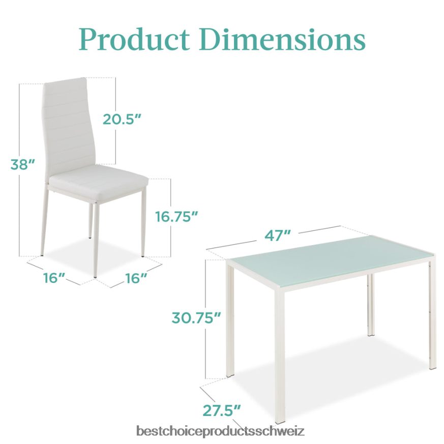 Best Choice Products 5-teiliges Esstischset mit Glasplatte und Lederstühlen Weiß 2JD022665