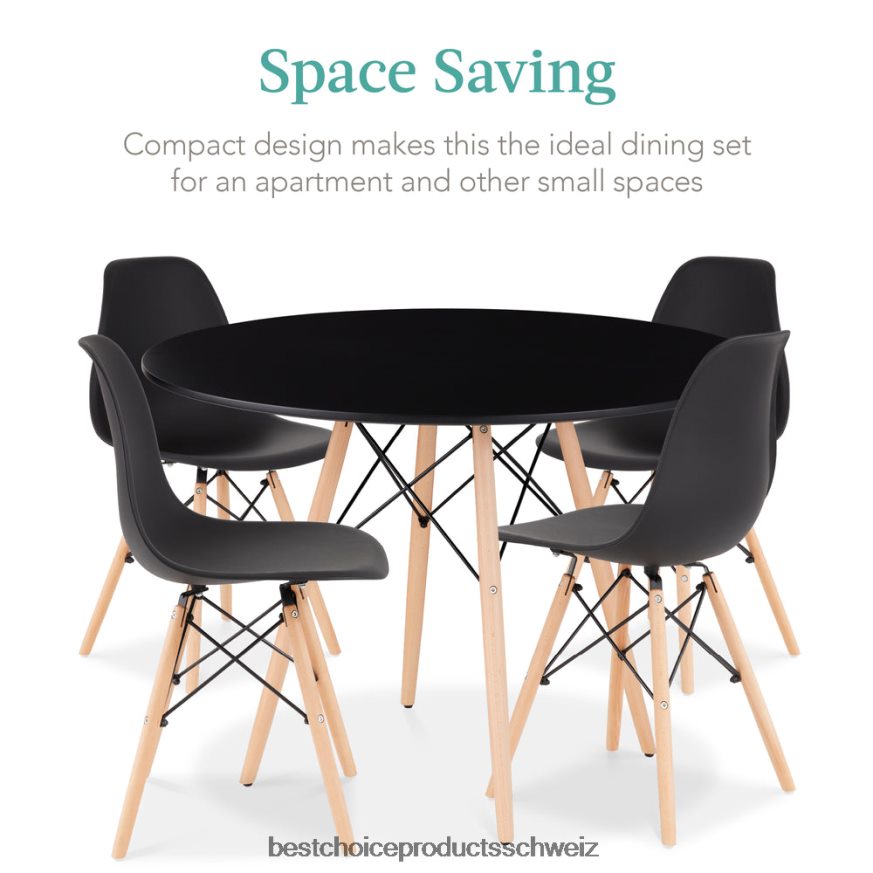 Best Choice Products 5-teiliges Mid-Century-Essset mit 4 Stühlen, Holzbeinen und Metallgestell Braun schwarz 2JD0221220