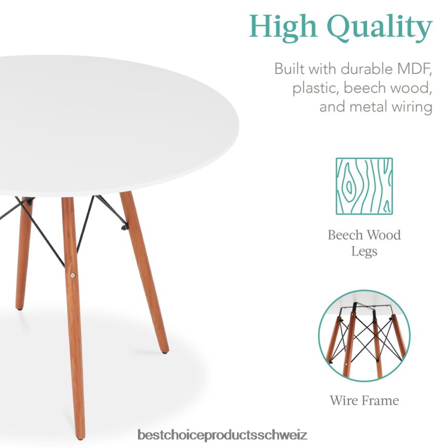 Best Choice Products 5-teiliges Mid-Century-Essset mit 4 Stühlen, Holzbeinen und Metallgestell Braun weiß 2JD0221219