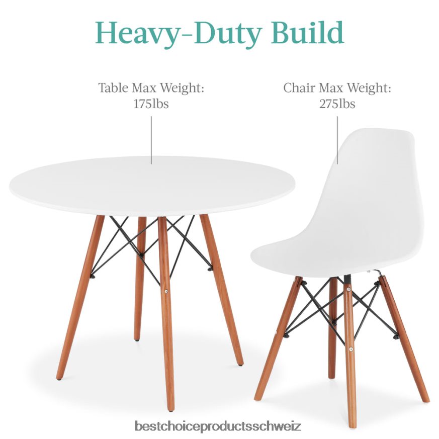 Best Choice Products 5-teiliges Mid-Century-Essset mit 4 Stühlen, Holzbeinen und Metallgestell Braun weiß 2JD0221219