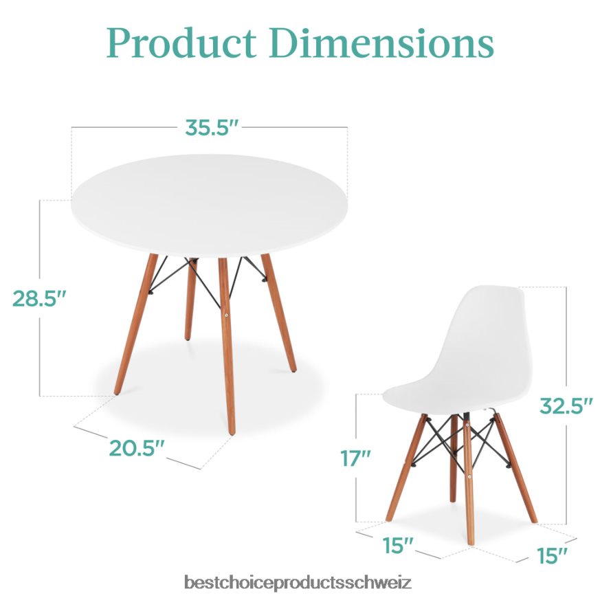 Best Choice Products 5-teiliges Mid-Century-Essset mit 4 Stühlen, Holzbeinen und Metallgestell Braun weiß 2JD0221219