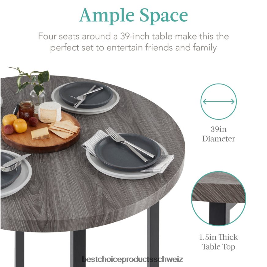 Best Choice Products 5-teiliges, modernes, rundes Esszimmerset in Thekenhöhe mit 4 Stühlen grau 2JD022689