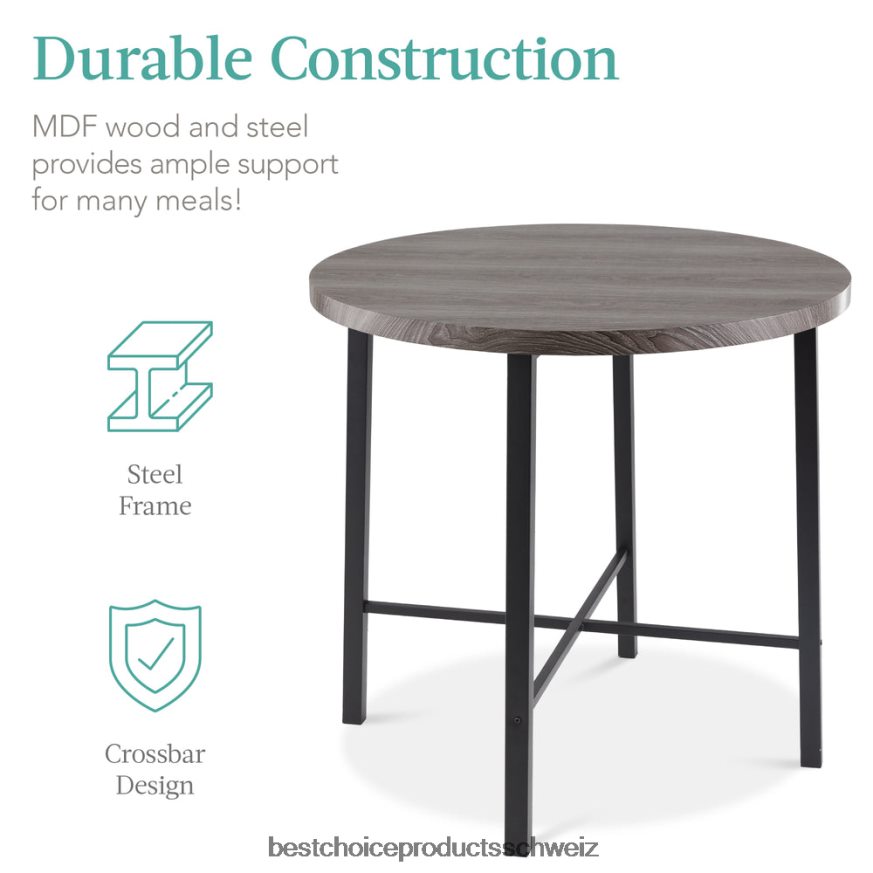 Best Choice Products 5-teiliges, modernes, rundes Esszimmerset in Thekenhöhe mit 4 Stühlen grau 2JD022689