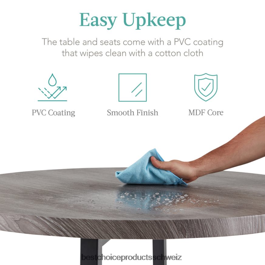 Best Choice Products 5-teiliges, modernes, rundes Esszimmerset in Thekenhöhe mit 4 Stühlen grau 2JD022689