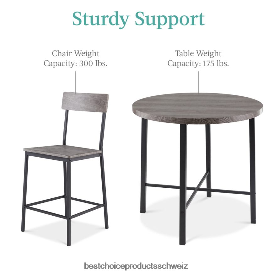 Best Choice Products 5-teiliges, modernes, rundes Esszimmerset in Thekenhöhe mit 4 Stühlen grau 2JD022689