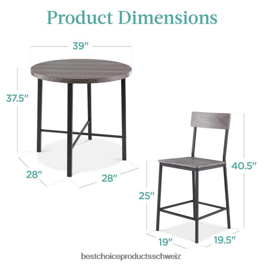 Best Choice Products 5-teiliges, modernes, rundes Esszimmerset in Thekenhöhe mit 4 Stühlen grau 2JD022689