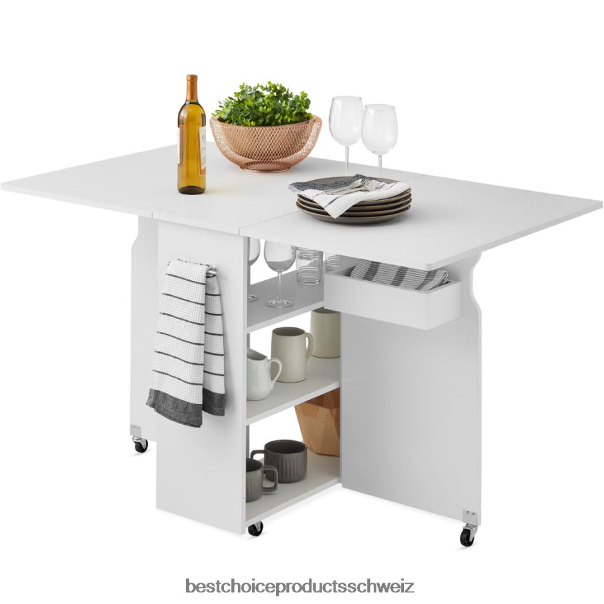 Best Choice Products Mehrzweck-Klapptisch mit Rollen, 3 Ablageflächen, Ablagefach, Griff Weiß 2JD022700