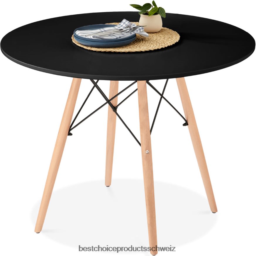 Best Choice Products Runder moderner Esstisch aus der Mitte des Jahrhunderts mit Beinen aus Buchenholz – 35,5 Zoll Schwarz 2JD022662
