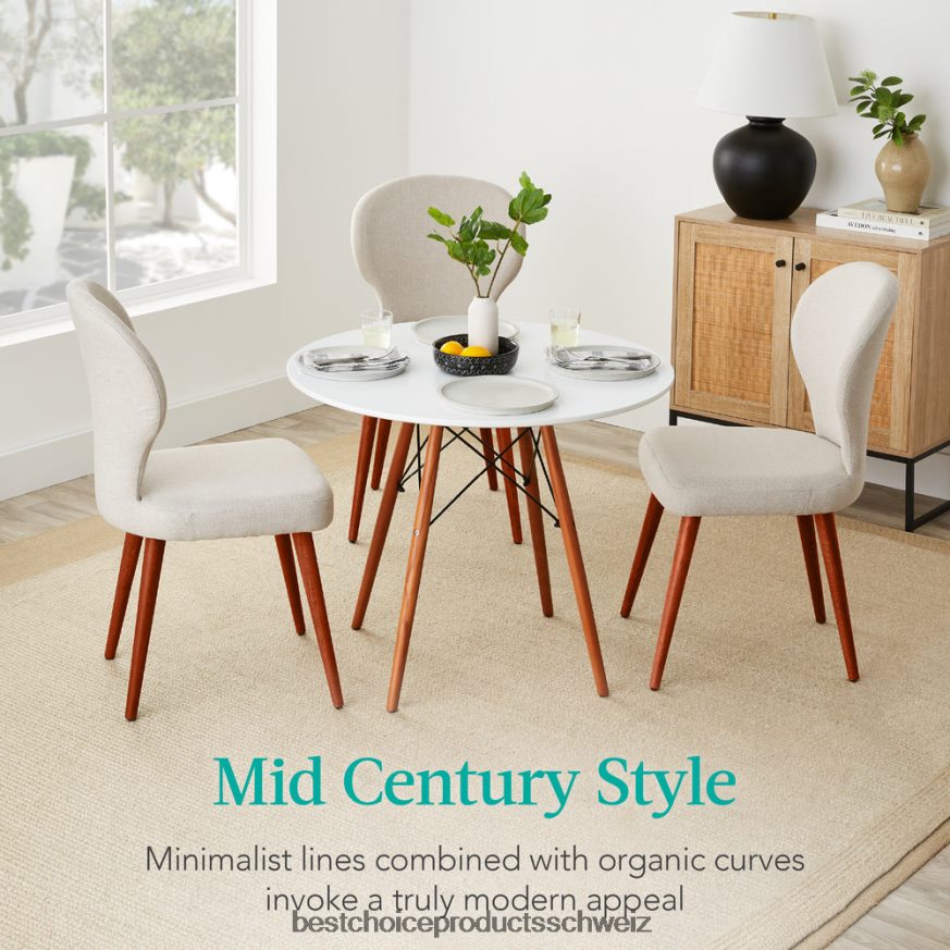 Best Choice Products Runder moderner Esstisch aus der Mitte des Jahrhunderts mit Beinen aus Buchenholz – 35,5 Zoll Weiß 2JD022663