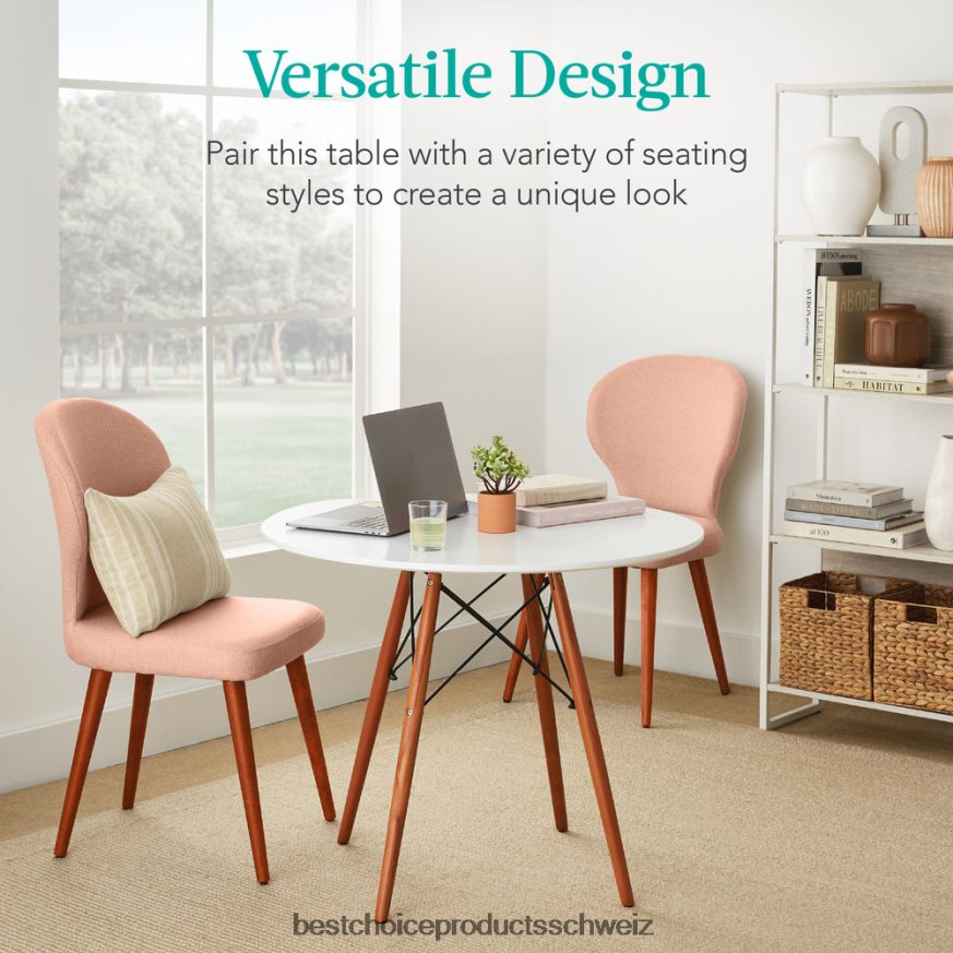 Best Choice Products Runder moderner Esstisch aus der Mitte des Jahrhunderts mit Beinen aus Buchenholz – 35,5 Zoll Weiß 2JD022663