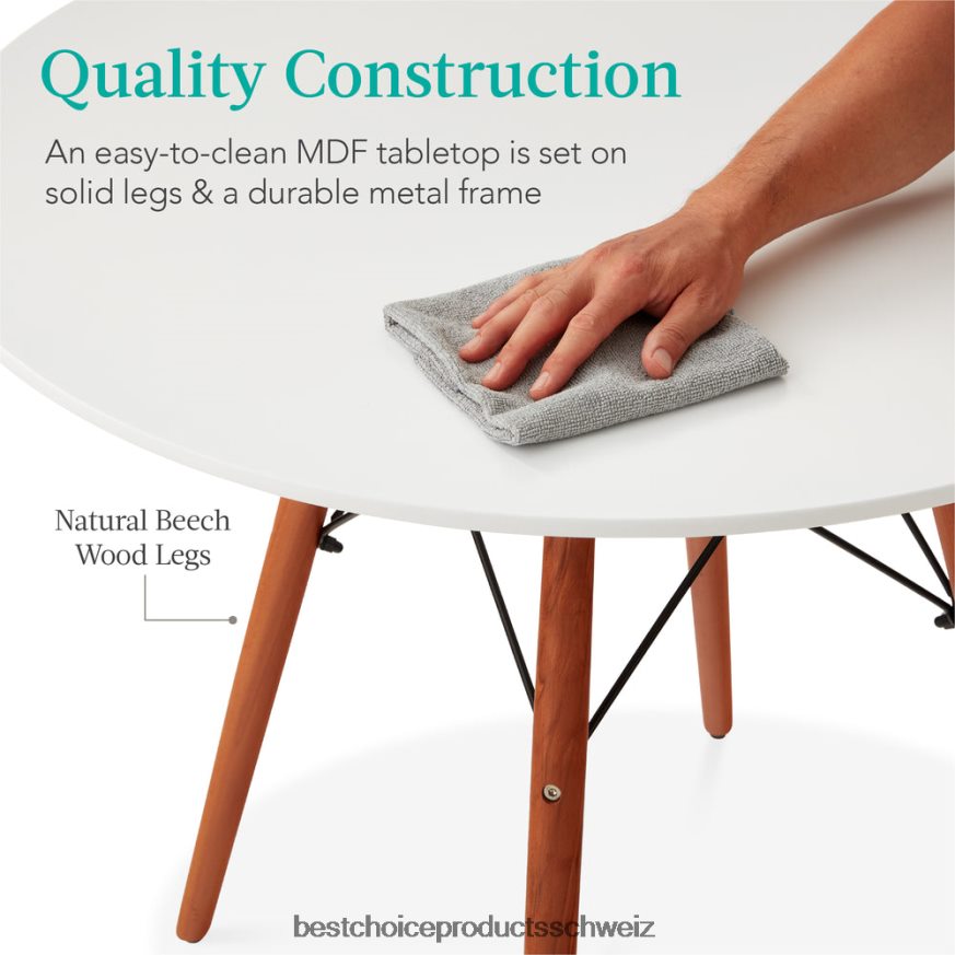 Best Choice Products Runder moderner Esstisch aus der Mitte des Jahrhunderts mit Beinen aus Buchenholz – 35,5 Zoll Weiß 2JD022663