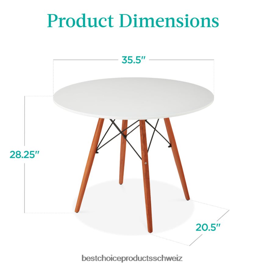 Best Choice Products Runder moderner Esstisch aus der Mitte des Jahrhunderts mit Beinen aus Buchenholz – 35,5 Zoll Weiß 2JD022663