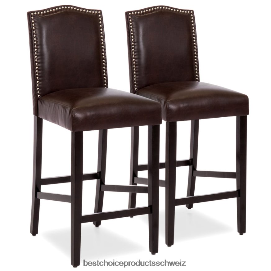 Best Choice Products Satz mit 2 30-Zoll-Barhockern aus Kunstleder mit Thekenhöhe und Nietenbesatz an der Rückseite braun 2JD0221277