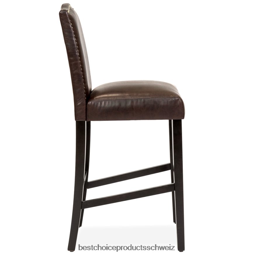 Best Choice Products Satz mit 2 30-Zoll-Barhockern aus Kunstleder mit Thekenhöhe und Nietenbesatz an der Rückseite braun 2JD0221277