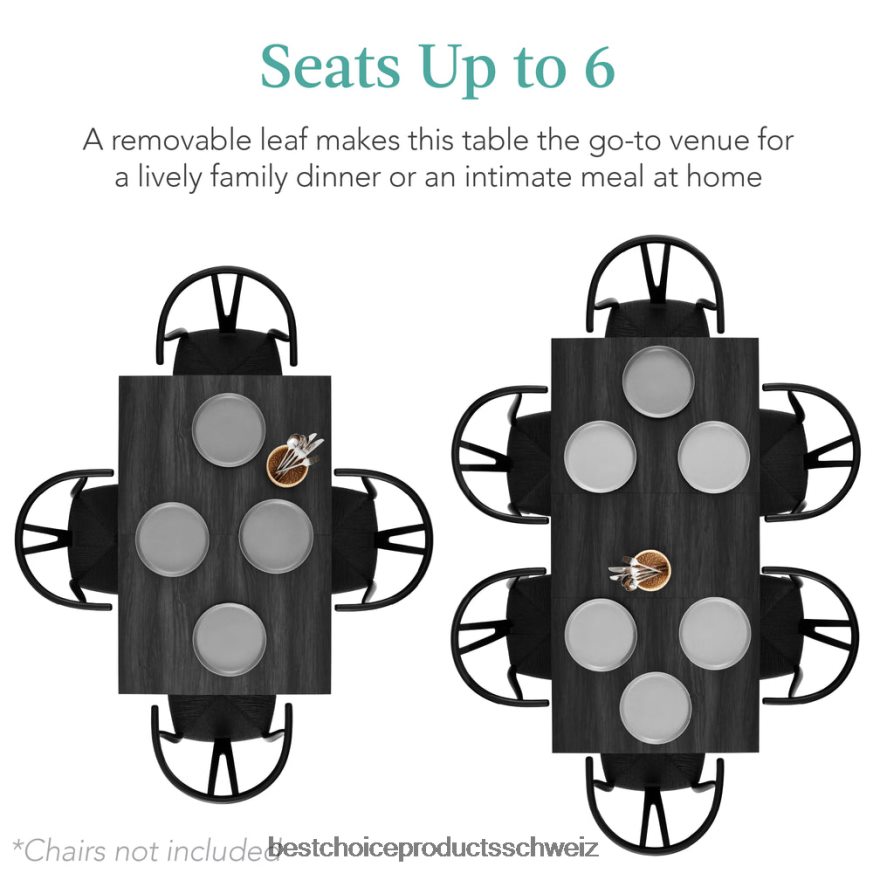 Best Choice Products moderner ausziehbarer Esstisch mit Plattenverlängerung, 2 Schlösser Schwarz 2JD0221249