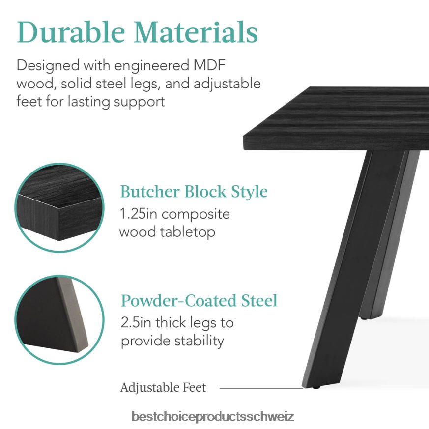 Best Choice Products moderner ausziehbarer Esstisch mit Plattenverlängerung, 2 Schlösser Schwarz 2JD0221249