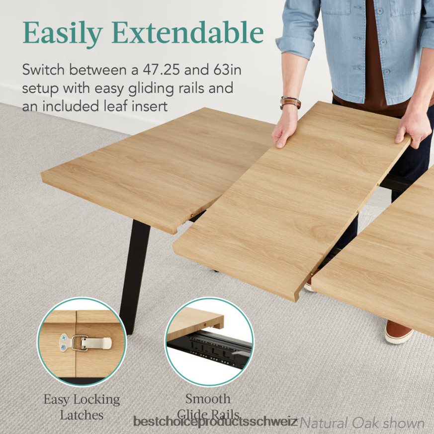 Best Choice Products moderner ausziehbarer Esstisch mit Plattenverlängerung, 2 Schlösser braun 2JD0221250