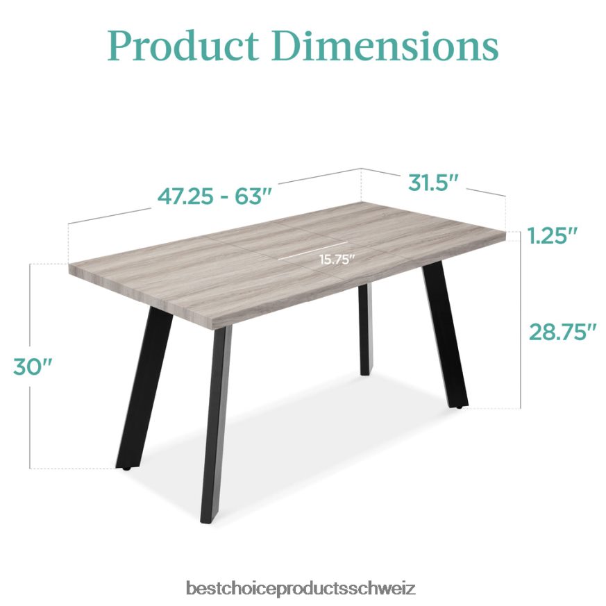 Best Choice Products moderner ausziehbarer Esstisch mit Plattenverlängerung, 2 Schlösser grau 2JD0221252