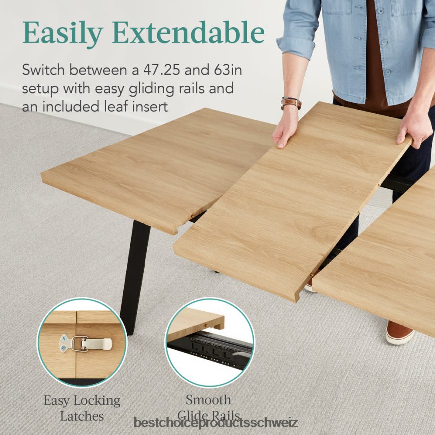 Best Choice Products moderner ausziehbarer Esstisch mit Plattenverlängerung, 2 Schlösser natürliche Eiche 2JD0221251