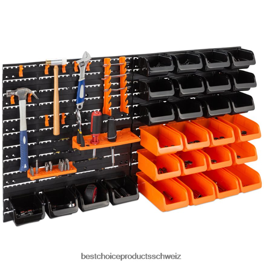 Best Choice Products 44-teiliges Wandregal für die Garage, Werkzeug-Organizer schwarz/orange 2JD0221176