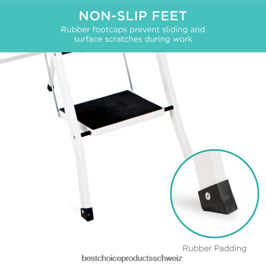 Best Choice Products Klappbare 4-Stufen-Stahlleiter mit Handlauf, breite Stufen, 330 Pfund Tragkraft Weiß 2JD0221182