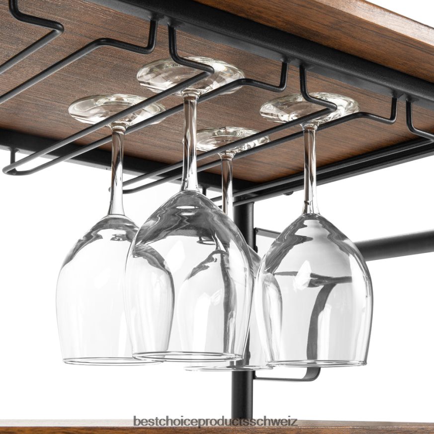 Best Choice Products 45-Zoll-Industrieholzregal für Bar und Weinwagen mit Flaschen- und Glasregalen braun 2JD0221178