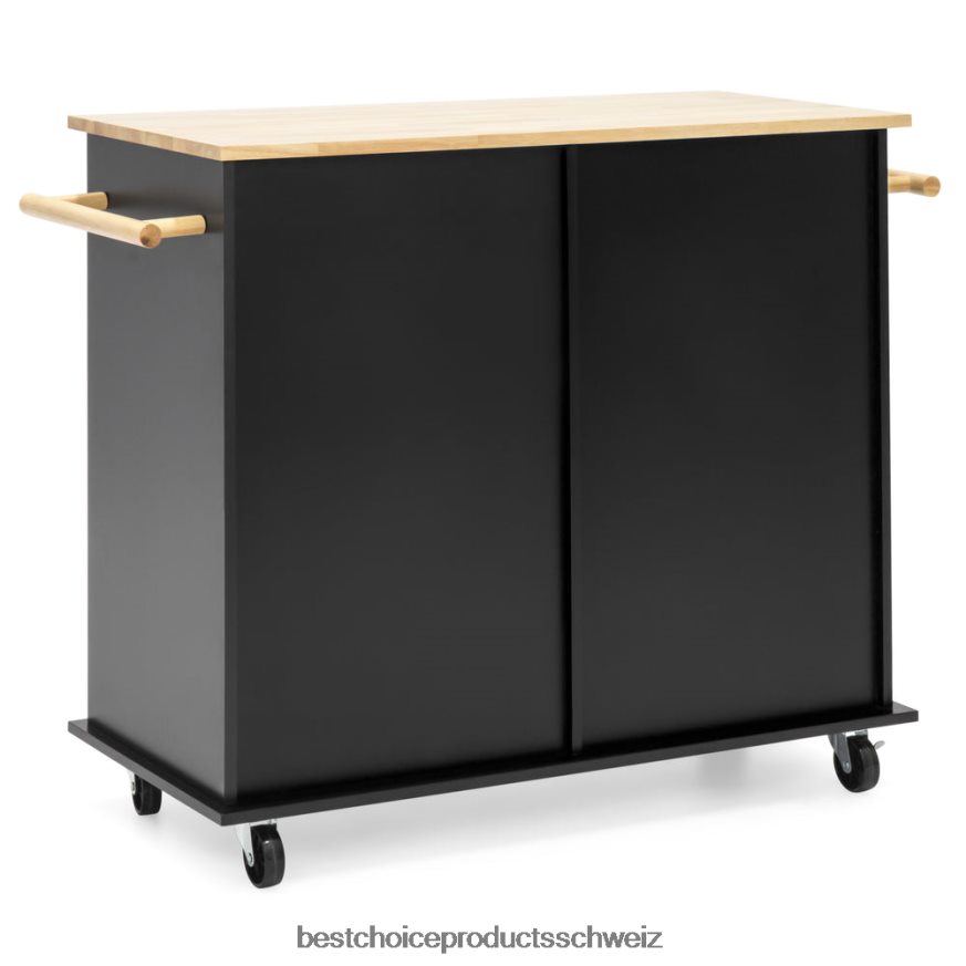 Best Choice Products Allzweck-Küchenwagen mit Aufbewahrungsschränken, Griffen und Schneidebrett Schwarz 2JD0221269