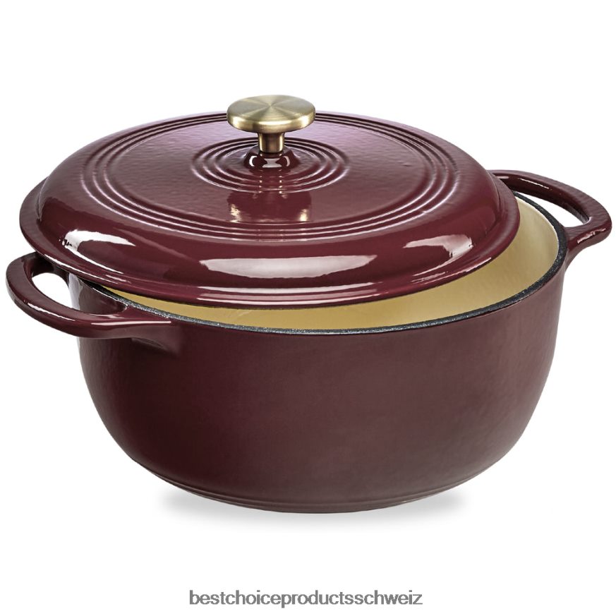 Best Choice Products Gusseisernes Dutch Oven Küchenkochgeschirr mit Emaille und Griffen Cabernet-Rot 2JD022331