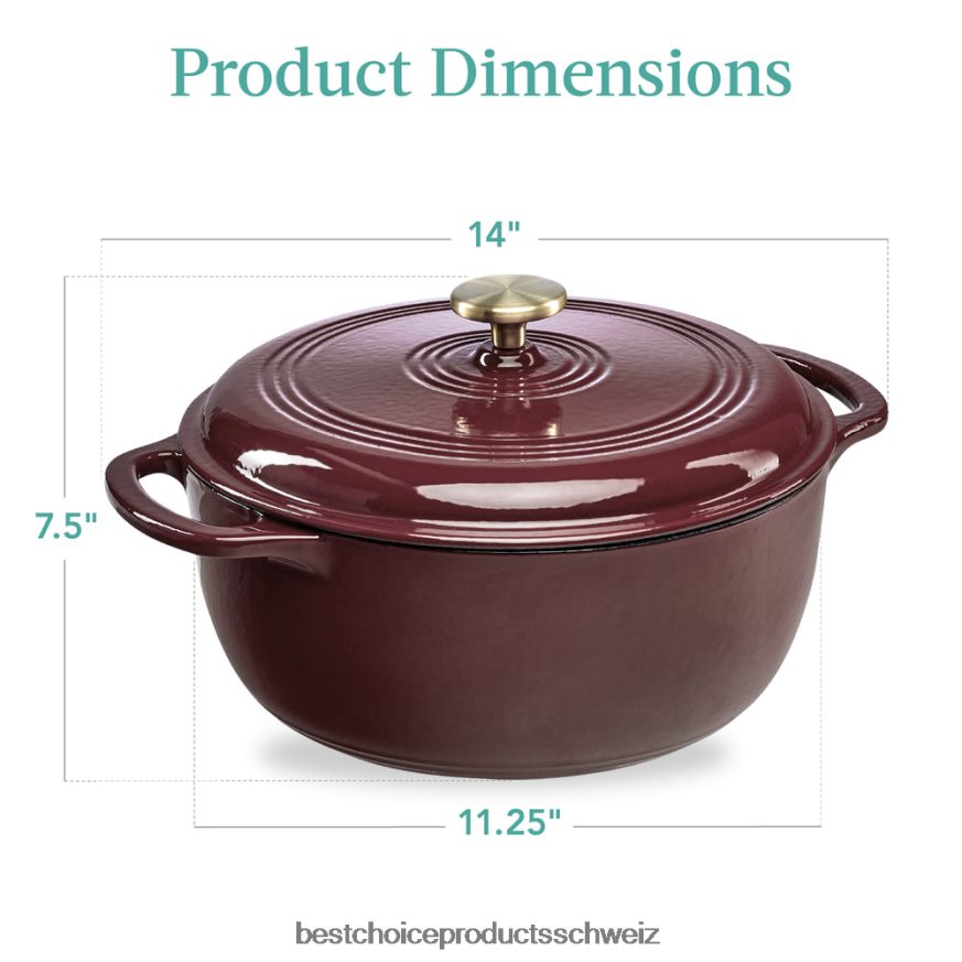 Best Choice Products Gusseisernes Dutch Oven Küchenkochgeschirr mit Emaille und Griffen Cabernet-Rot 2JD022331