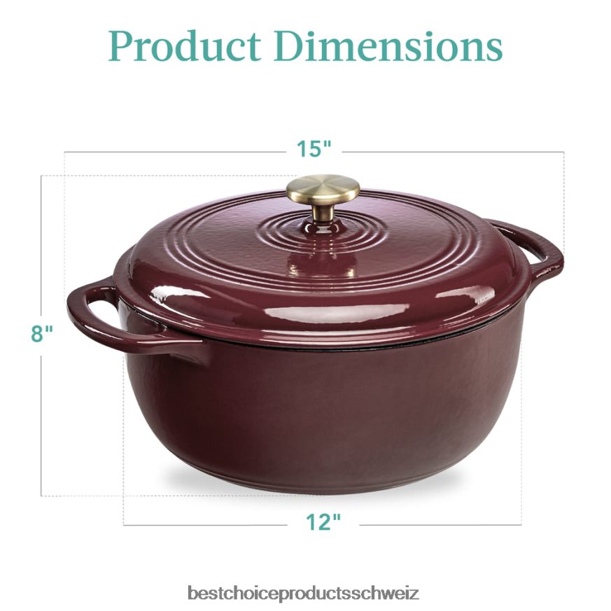 Best Choice Products Gusseisernes Dutch Oven Küchenkochgeschirr mit Emaille und Griffen Cabernet-Rot 2JD022573