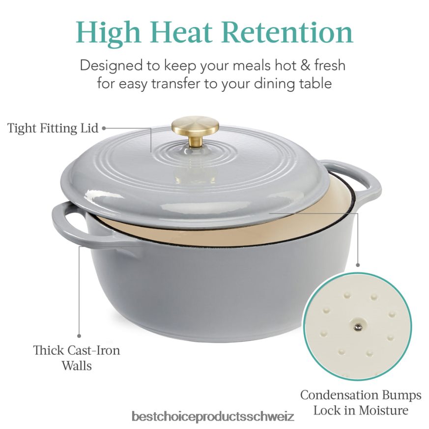 Best Choice Products Gusseisernes Dutch Oven Küchenkochgeschirr mit Emaille und Griffen Französisches Grau 2JD022333