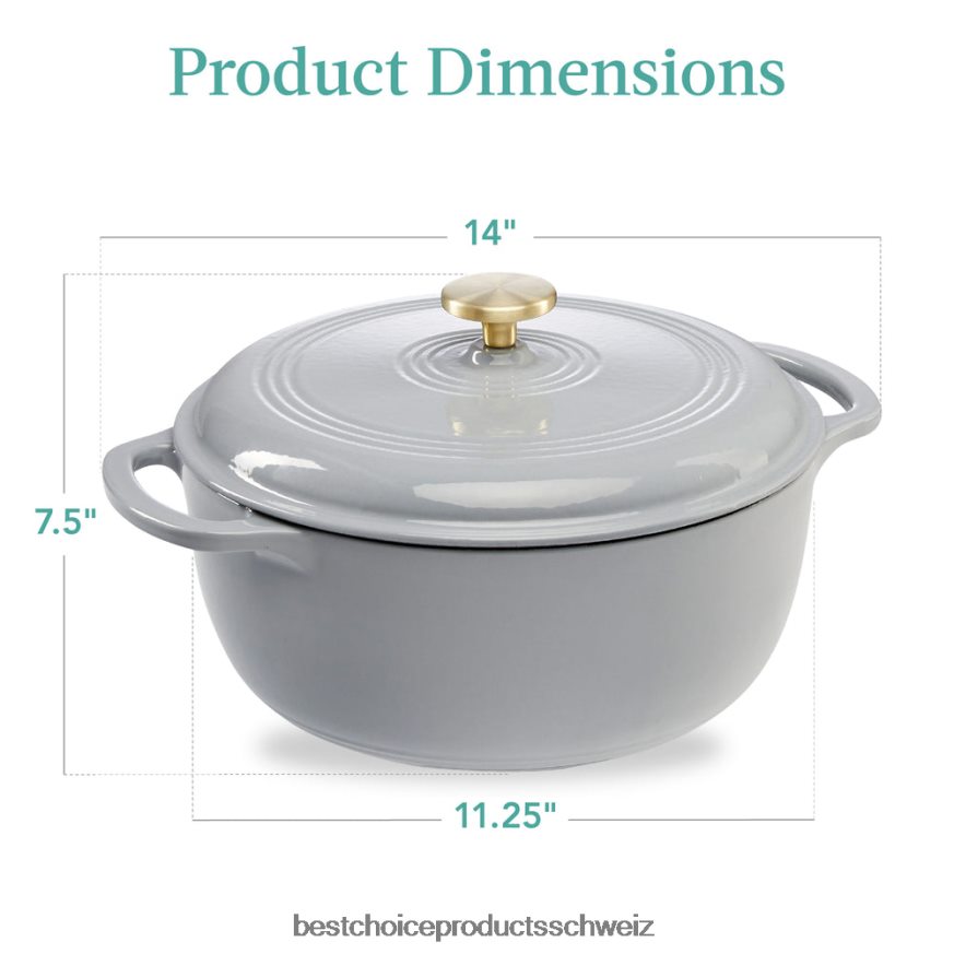 Best Choice Products Gusseisernes Dutch Oven Küchenkochgeschirr mit Emaille und Griffen Französisches Grau 2JD022333